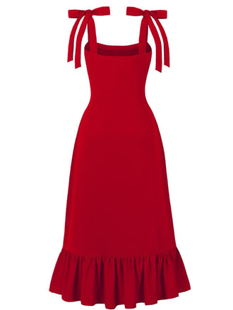 1930er Solide Bogen Schlitz Rüschen Saum Hosenträger Kleid