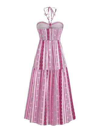 1970er Boho Halter Ethnisch Drucken Kleid