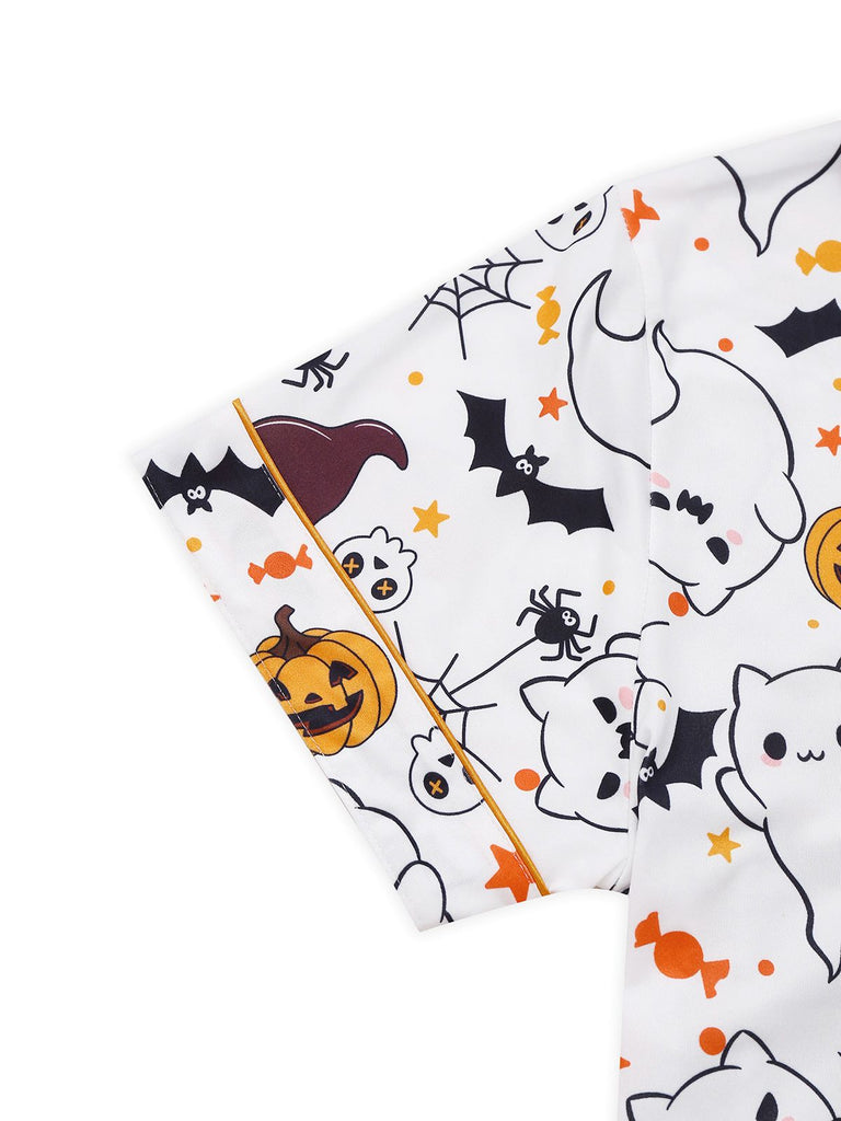 Weiß 1950er Halloween Kerbkragen Pyjama Set