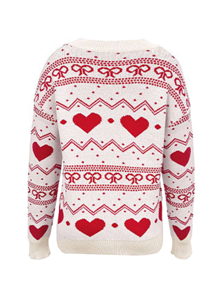 1980er Herz Muster Valentinstag Pullover