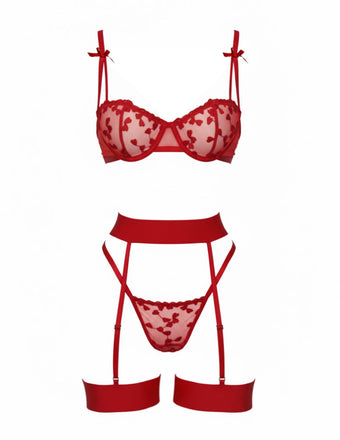 3PCS 1980er Spitze Bogen Detail Wäsche Set