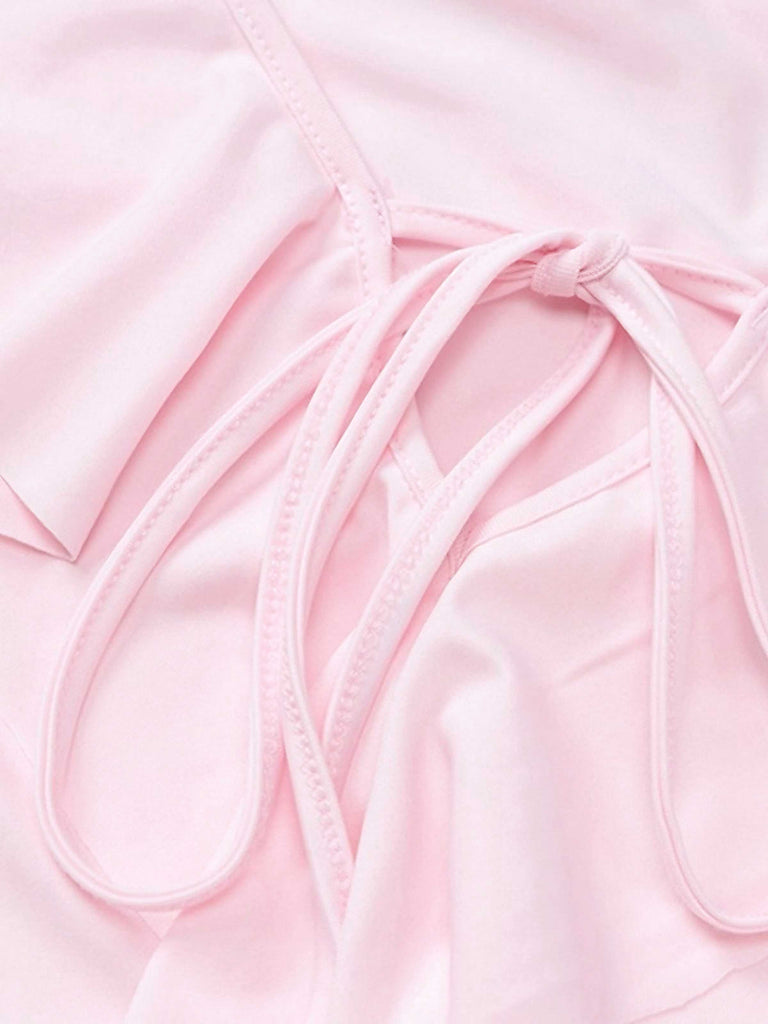 Rosa 1960er V-Ausschnitt Rüschen Ausgestellt Ärmel Kleid