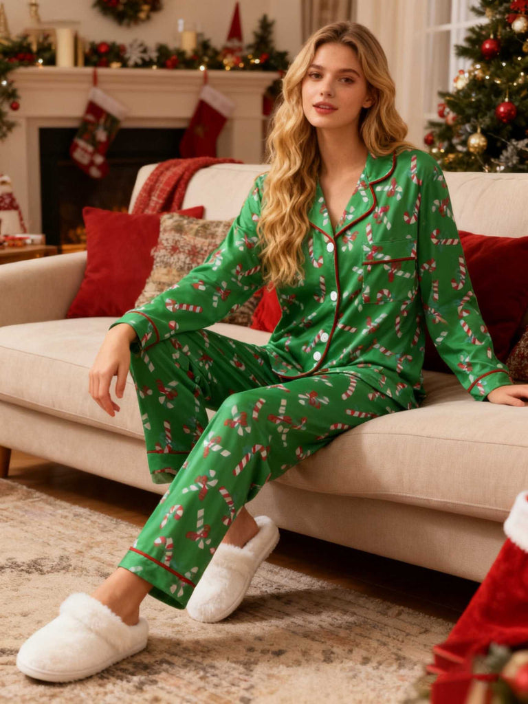 1950er Weihnachten Zuckerstange Pyjama-Set