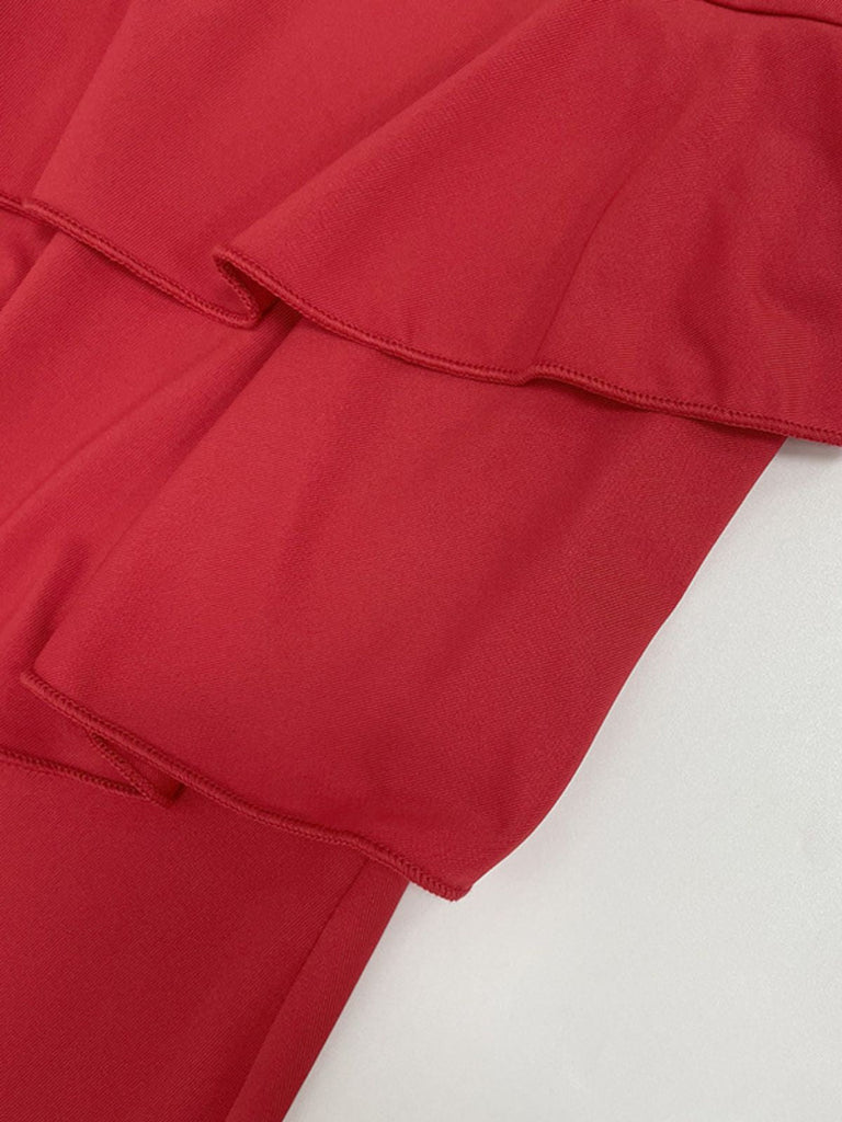 Rot 1930er Solide Urlaub Rüschen Rückenfrei Camisole Kleid