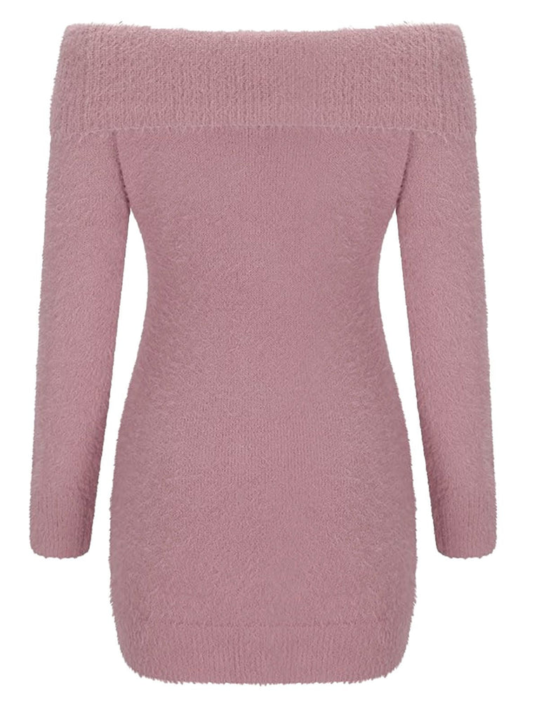 1980er Schulterfrei Mohair Lang Ärmel Kleid