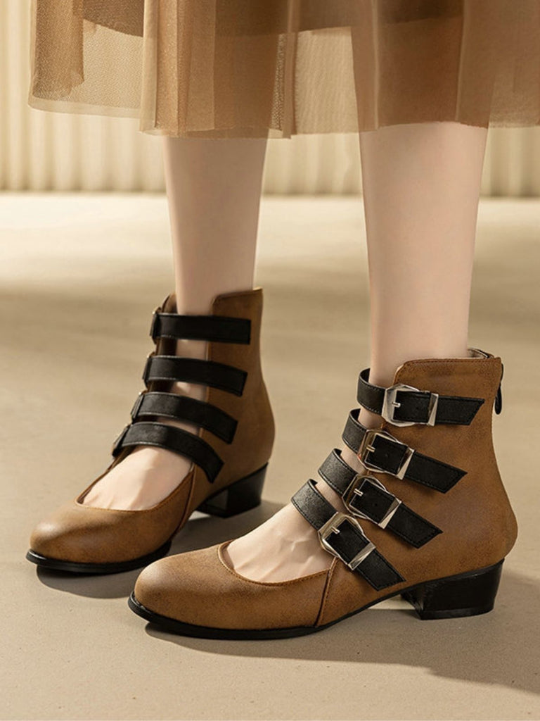 Runde Spitze Niedrig Blockabsatz Cut-Out Stiefel