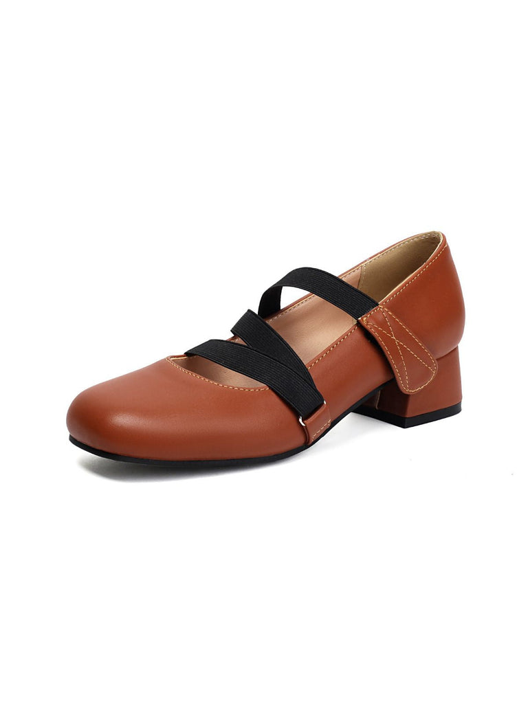 Ballett-Inspiriert Bungee Leder Klobigem Absatz Schuhe