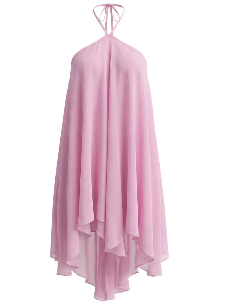 1970er Solide Mehrschichtig Chiffon Binde Babydoll Kleid