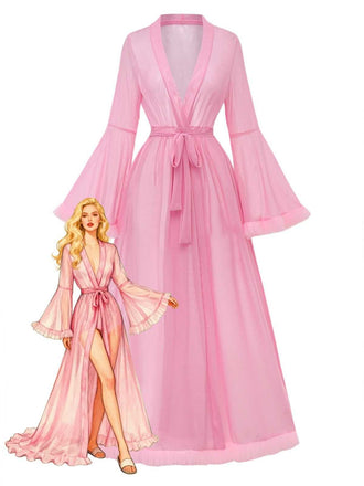 1950er Durchsichtig Ausgestellt Ärmel Gürtel Lang Robe