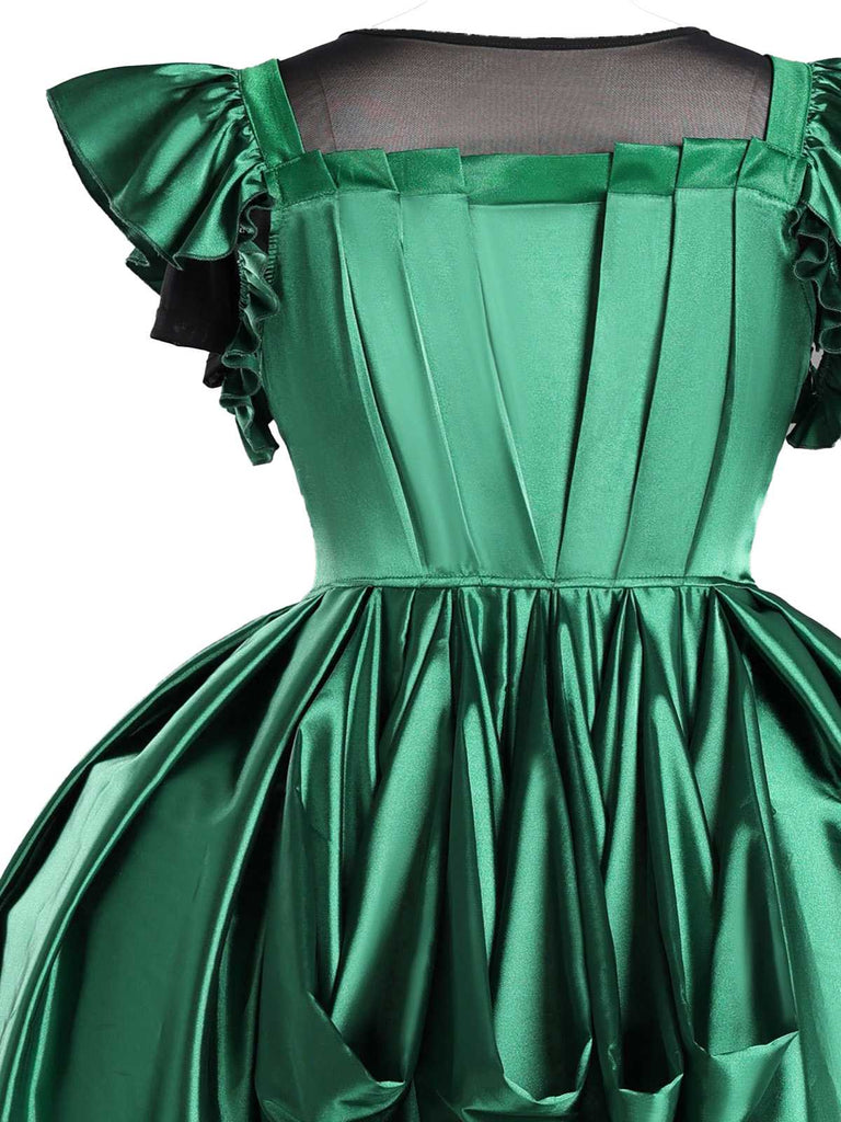 Grün 1950er Wednesday Addams Inspiriert Satin Kostüm Set