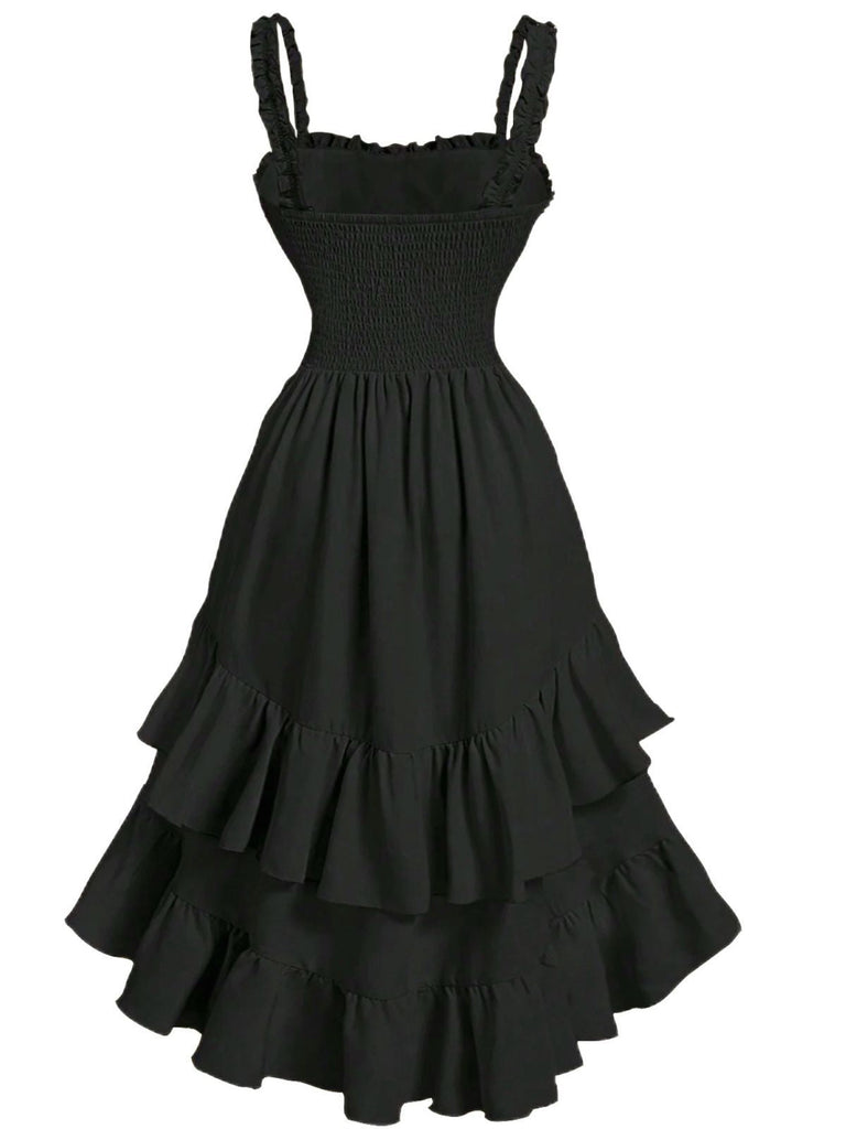 1950er Träger Gerafft Gestuft Rüschen Saum Kleid