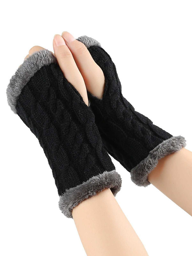 Winter Kunstpelzbesatz Stricken Fingerlos Handschuhe