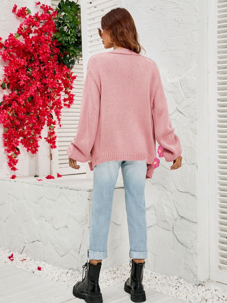 1930er 3D Gänseblümchen Langarm Strick Strickjacke