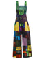 Multicolor 1970er Farbblock Vintage Breite Träger Jumpsuit