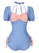 1950er Bogen Puffärmel Gingham Plaid Badeanzug