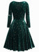 Dunkelgrün 1940er V-Ausschnitt Stern Samt Kleid
