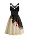 1950er Spitze Schmetterling Blumen Farbblock Kleid