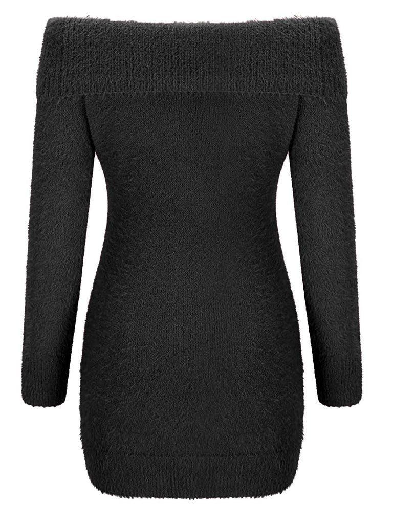 1980er Schulterfrei Mohair Lang Ärmel Kleid