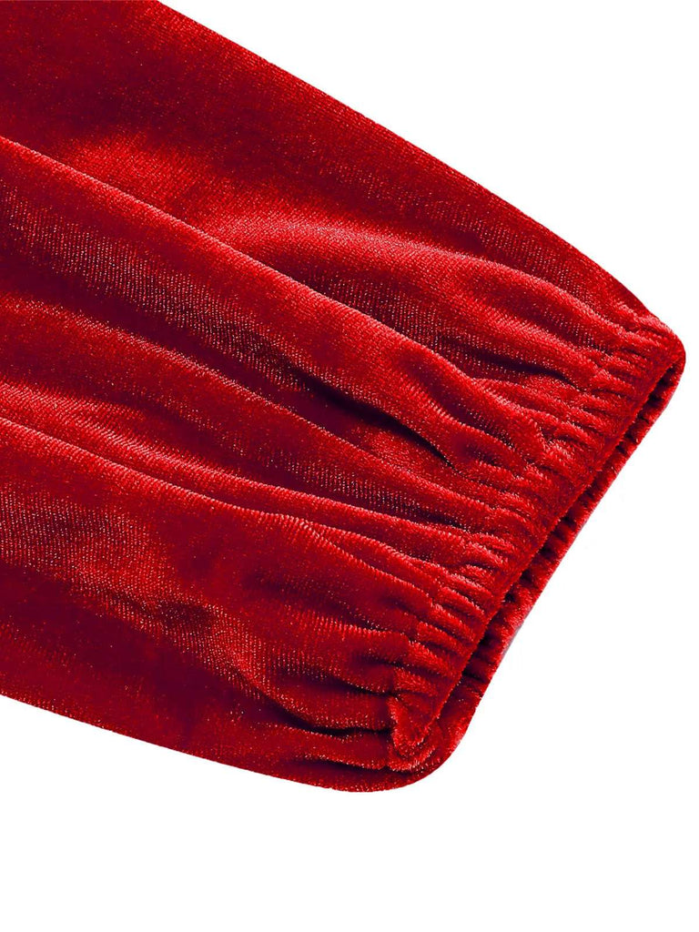 1950er Weihnachten Samt Quadratischer Hals Langarm Kleid