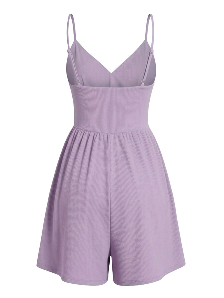 1980er Solide Spaghetti Träger V-Ausschnitt Romper