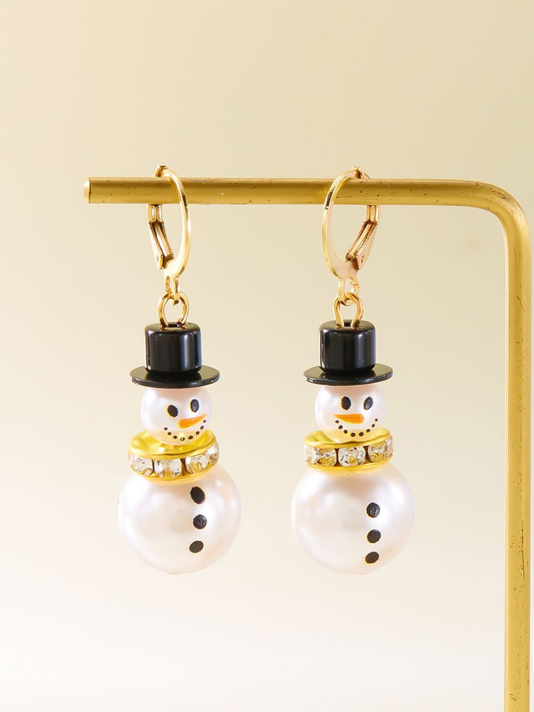 Weihnachten Strassstein Schneeflocke Perle Hut Schneemann Ohrstecker