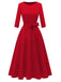 1940er Solide Passform Bogen 3/4 Ärmel Swing Kleid