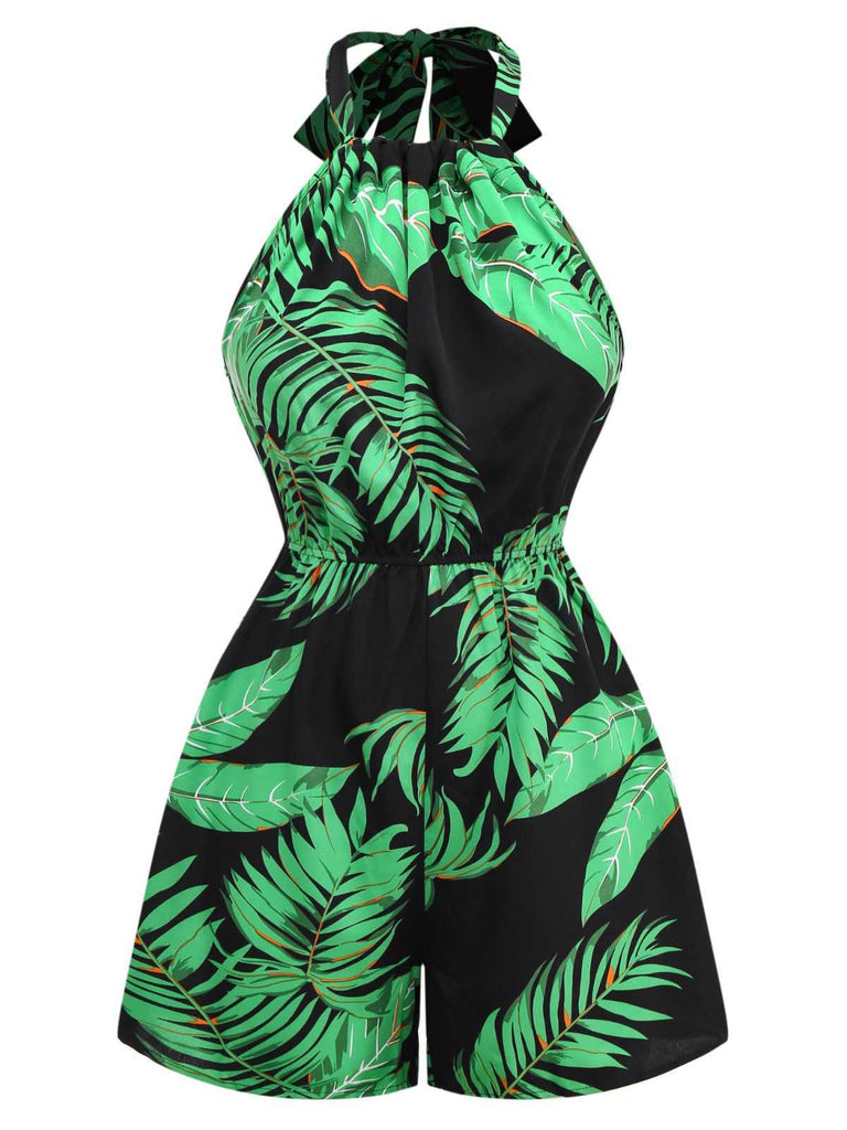 1950er Halter Tropisches Palmblatt Romper