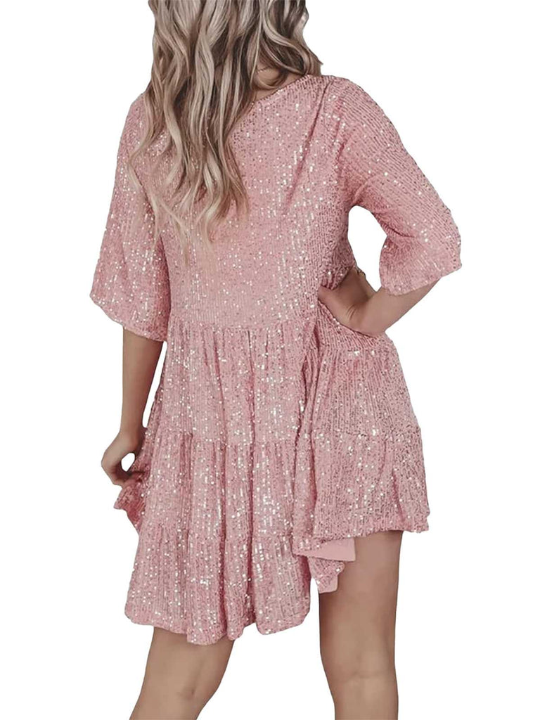 1960er Pailletten Gestuft Babydoll Kleid