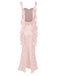 1970er Solide Satin Rüschen Rückenfrei Gerüschtes Kleid