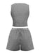 2PCS 1950er Plaid V-Ausschnitt Binden Weste & Shorts