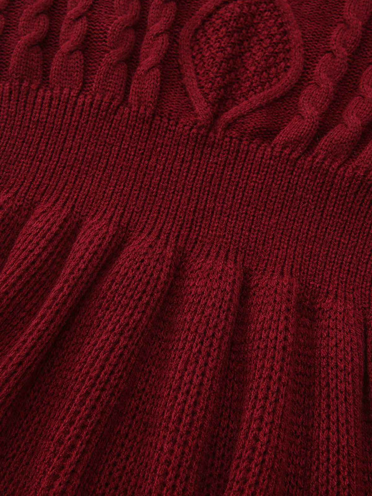 1940er Solide Stricken Laternenärmel Pullover Kleid
