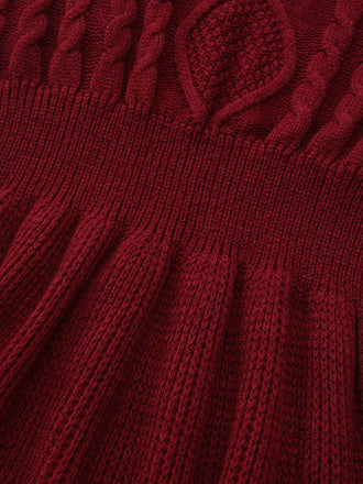1940er Solide Stricken Laternenärmel Pullover Kleid