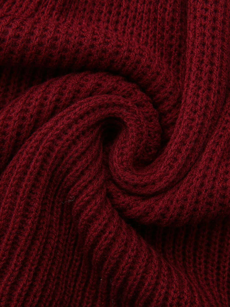 1940er Solide Stricken Laternenärmel Pullover Kleid