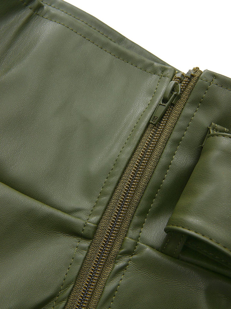 1940er Hochtailliert Metall Gürtel PU Leder Weit Hose