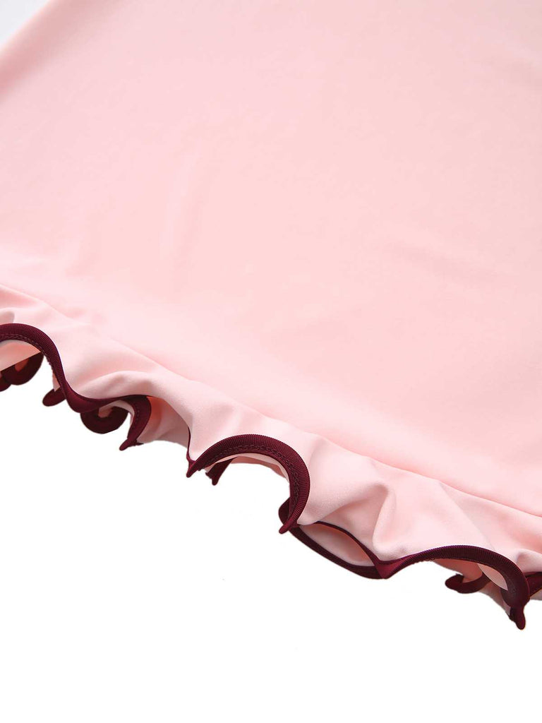 1960er Rüschen Saum Langarm Kleid