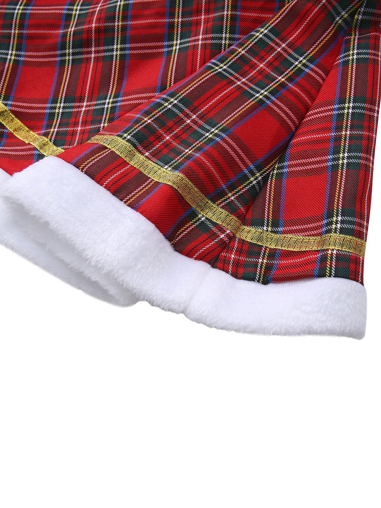 Rot 1960er Schulterfrei Plaid Weihnachten Kleid Set