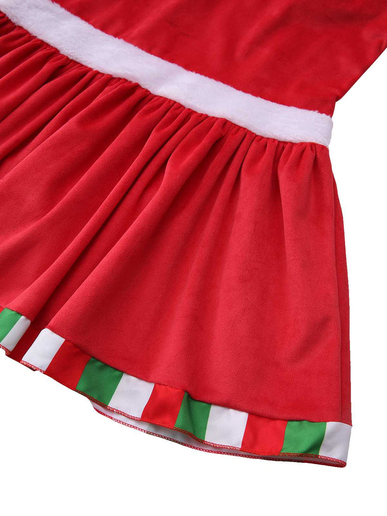 1970er Quadratischer Hals Weihnachten Bogen Kleid mit Petticoat