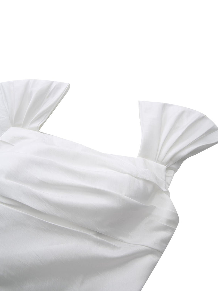 Weiß 1960er Satin Schulterfrei Mini Kleid