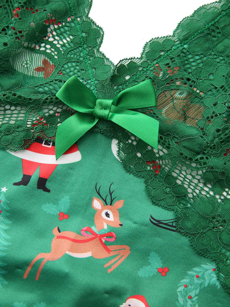 Grün 1960er Slip Weihnachten Bogen Nachthemd