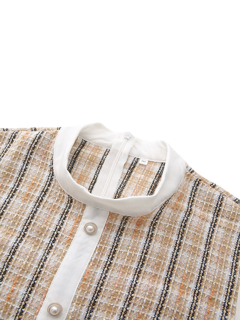 Khaki 1940er Vintage Patchwork Langärmel Kleid