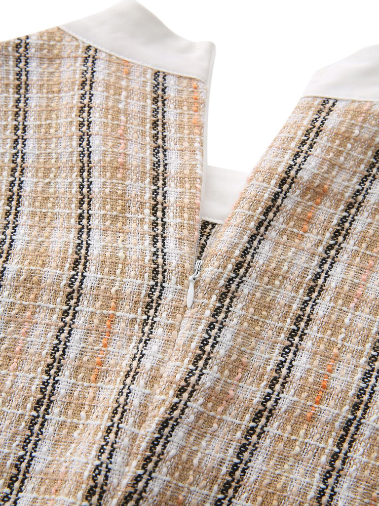 Khaki 1940er Vintage Patchwork Langärmel Kleid