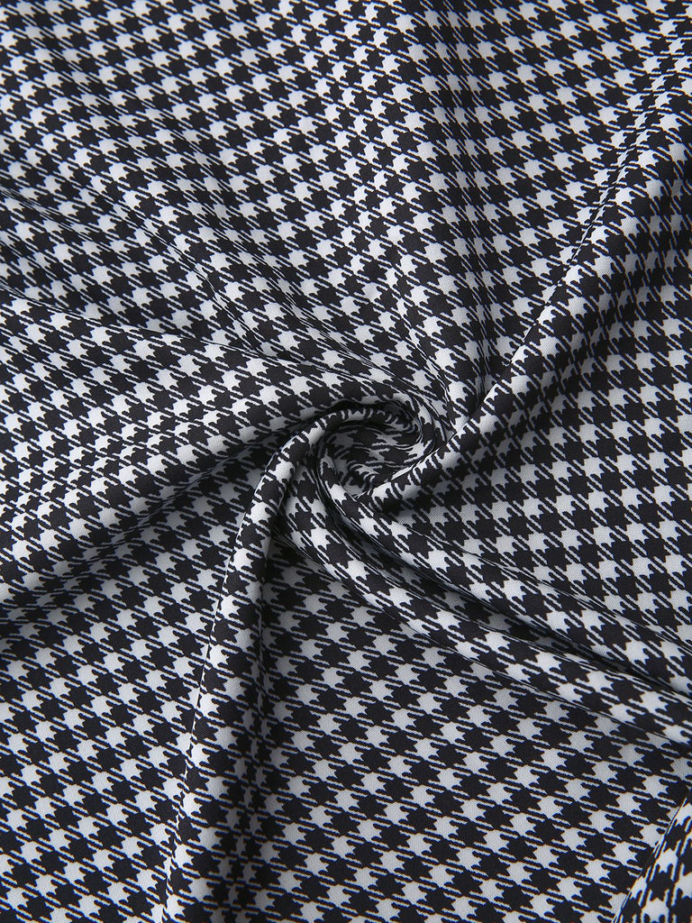 Schwarz 1940er Hahnentritt Puffärmel Perlen Taste Kleid