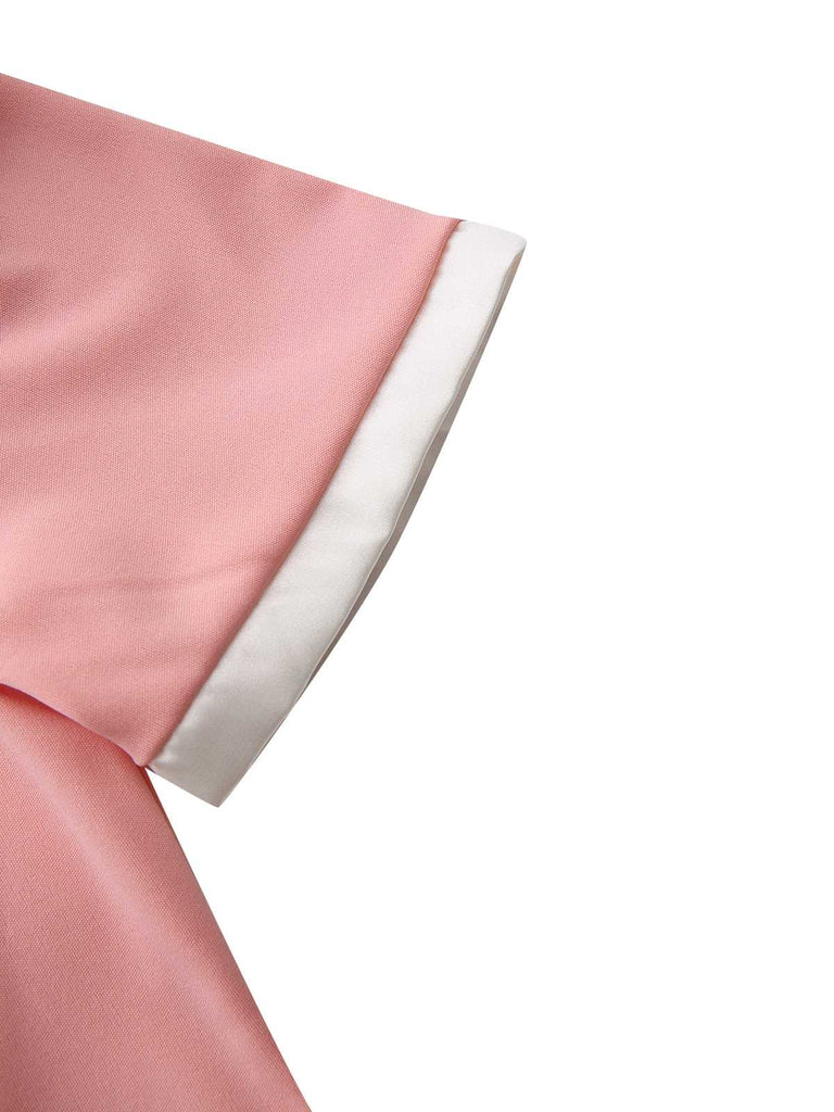 1960er Rundhals Farbblock Bogen Enges Kleid