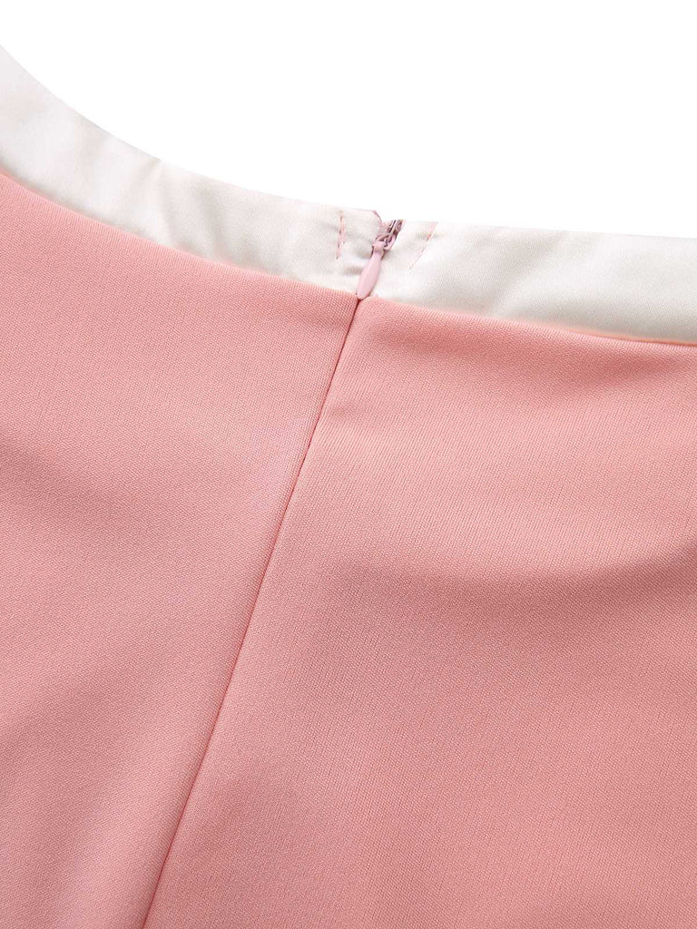 1960er Rundhals Farbblock Bogen Enges Kleid