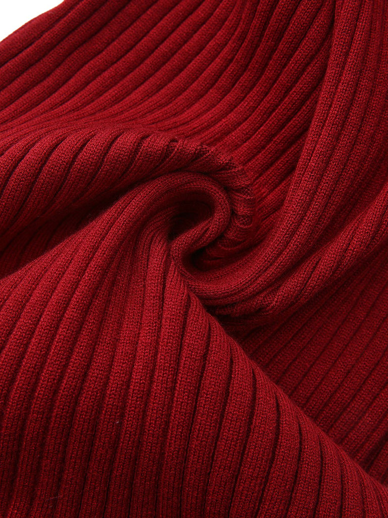 1980er Rippstrick Rüschen Kragen Midi Kleid