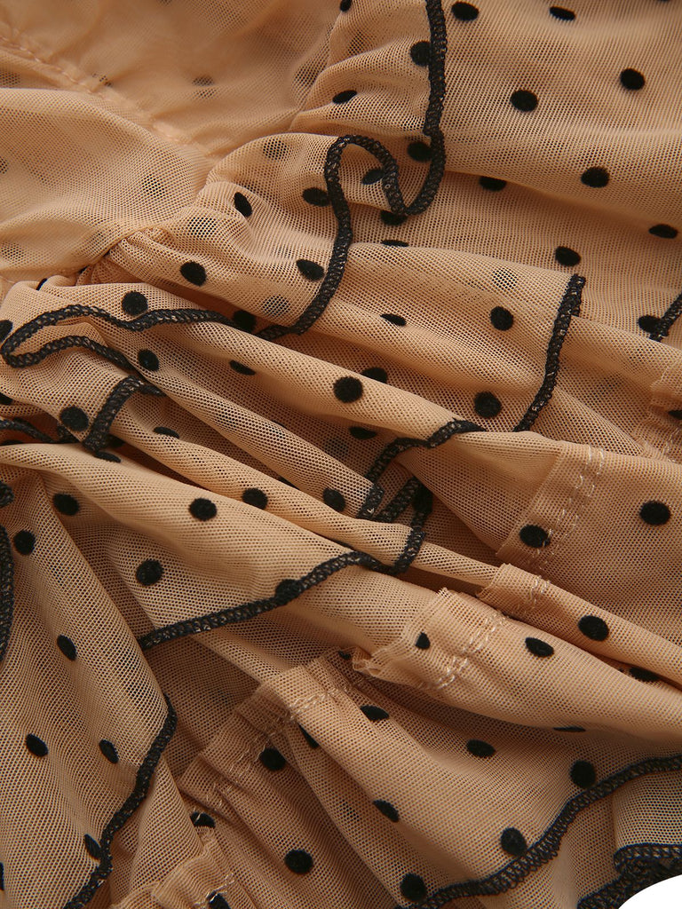 Khaki 1980er Punkte Gestuft Babydoll Nachthemd