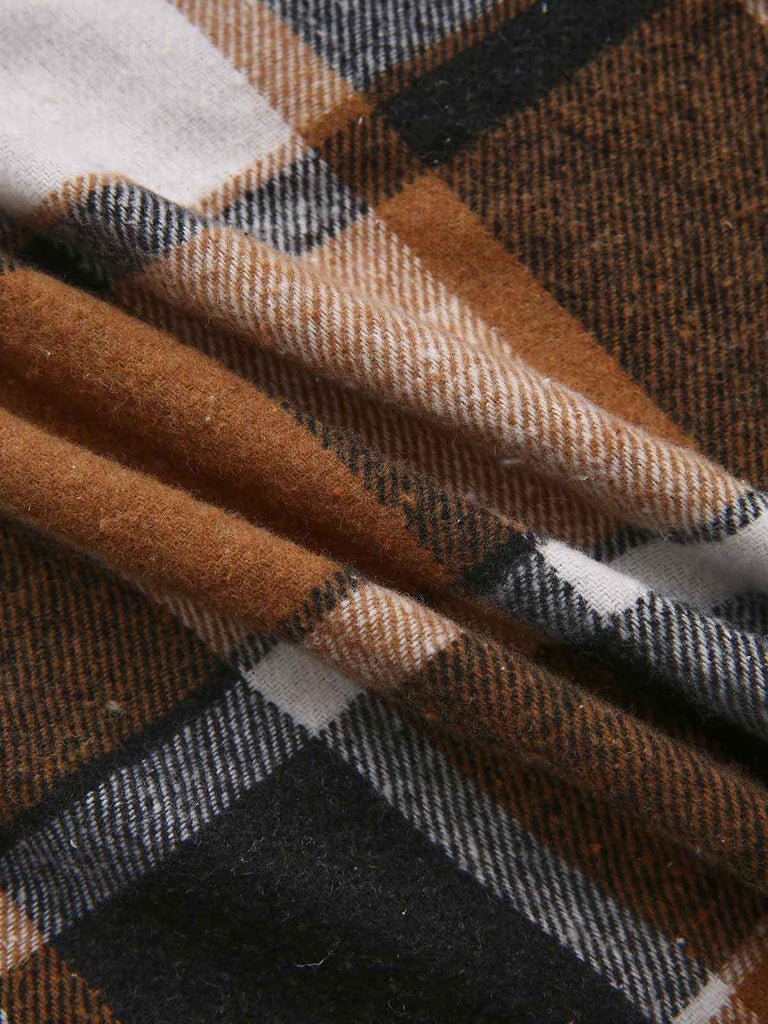 Khaki 1960er Quadratischer Hals Karo Overall Kleid