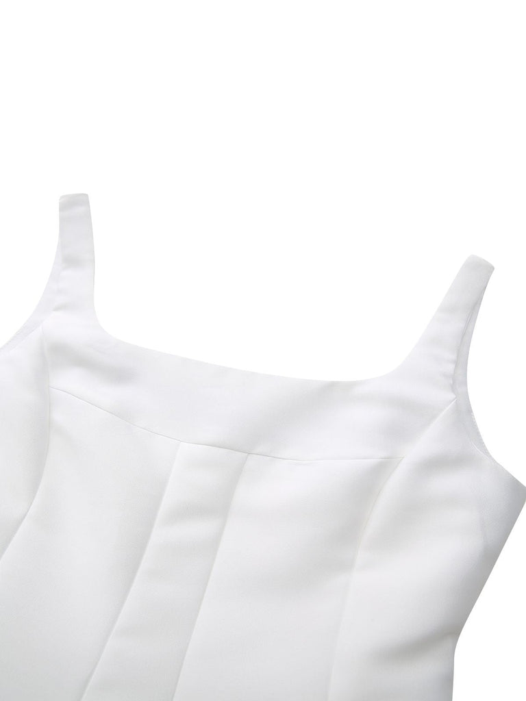 Weiß 1950er Solide Breit Gurt Abend Kleid