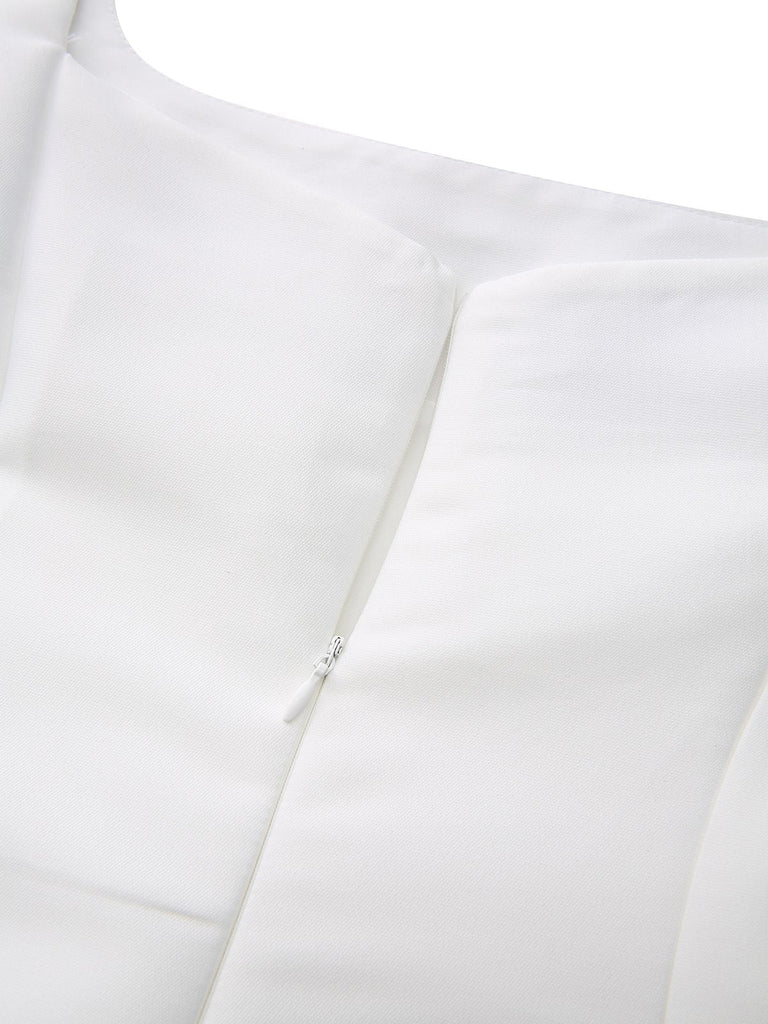 Weiß 1950er Solide Breit Gurt Abend Kleid