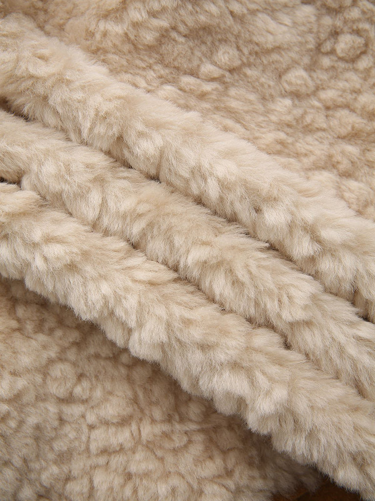 Beige 1980er Flauschig Wendbar Geknöpft Mantel